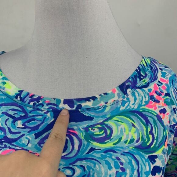Lilly Pulitzer Dress Womens Small Blue Multi Ocean Preston Tie Half Sleeves - Picture 3 of 16